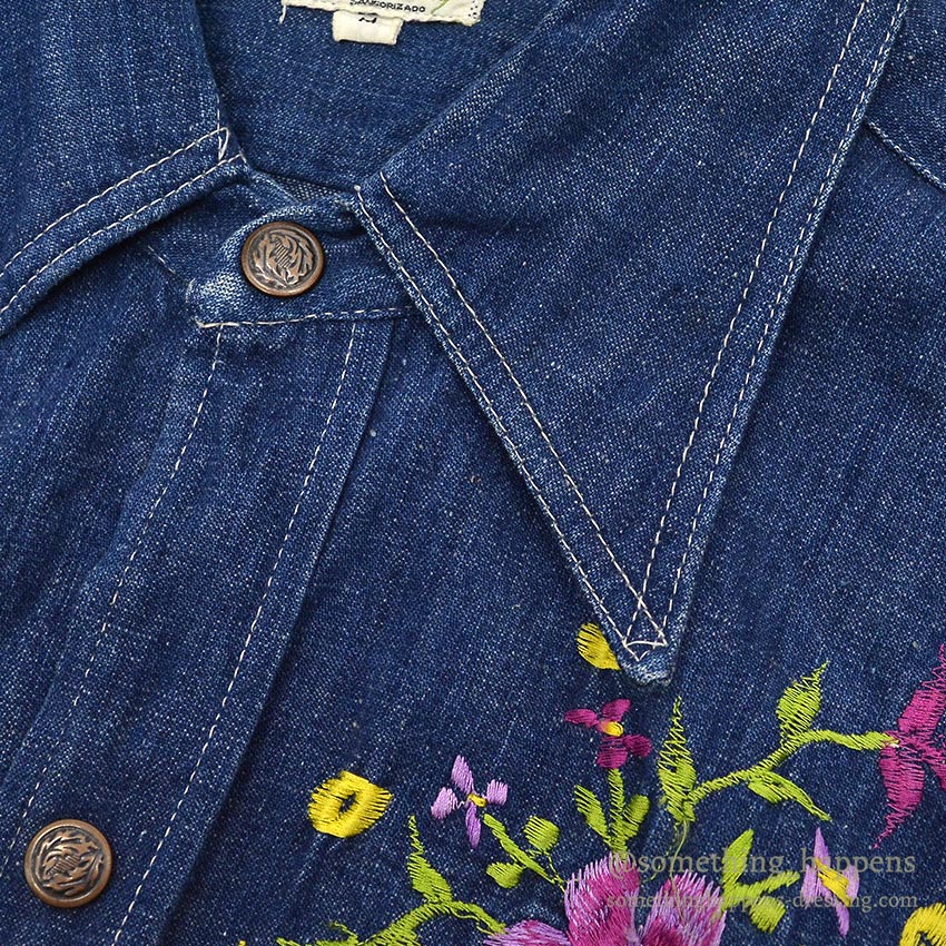 1970's LEMAY MEXICAN HIPPIE EMBROIDERED DENIM SHIRT ... M