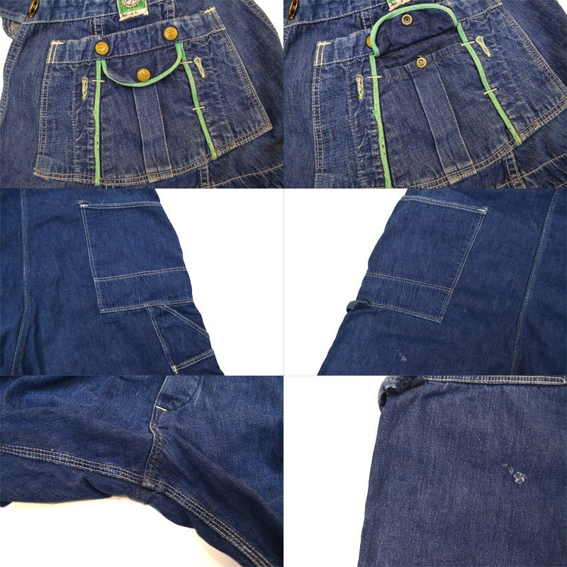 40's HAWKBRAND デニムオーバーオール グリーンパイピングステッチ SIZE W40