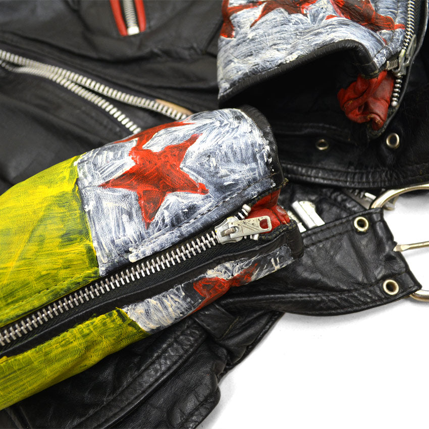 70's CANAL JEAN CO. Two-tone double rider jacket, hand-painted...