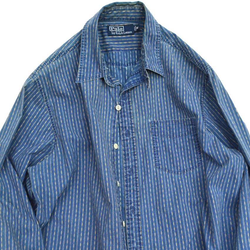 Polo by Ralph Lauren 'Indigo Calico' Chin Strap Gusseted Shirt... M