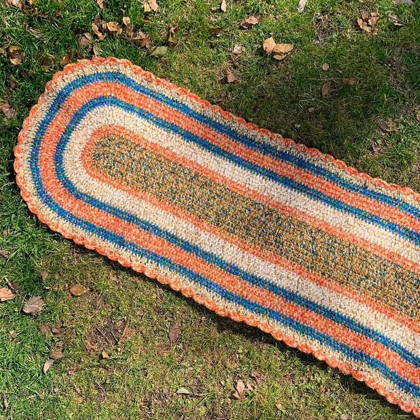 Old American Round Braided Rug, Handmade... Long, 159cm x 54cm