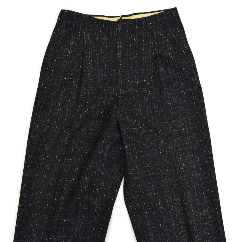 1950s-era black pinstripe Fleck Pattern kasuri wool slacks...