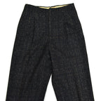 1950s-era black pinstripe Fleck Pattern kasuri wool slacks...