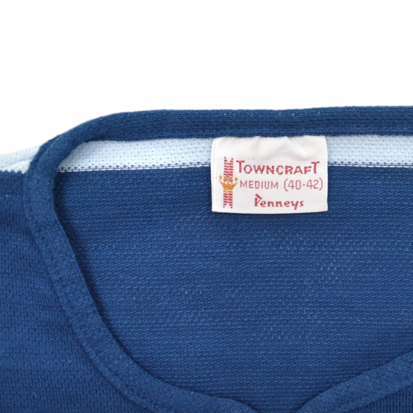 ~60's Deadstock TOWNCRAFT Penneys Border HENLEY NECK T-SHIRT...M