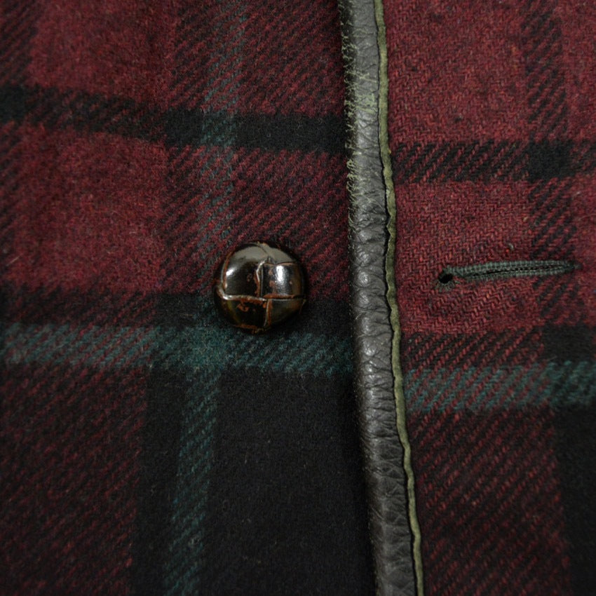 1950's~ Lakeland PLAID CHECK WOOL COAT WITH LEATHER TRIM... 38