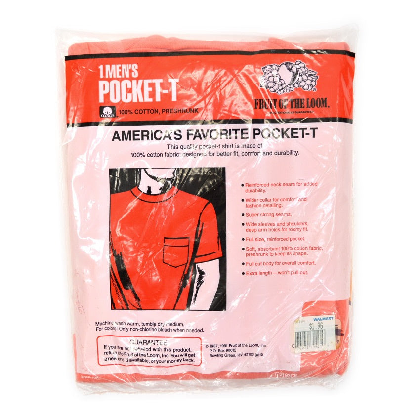 ~1990's Deadstock FRUIT OF THE LOOM POCKET-T PEACH... L