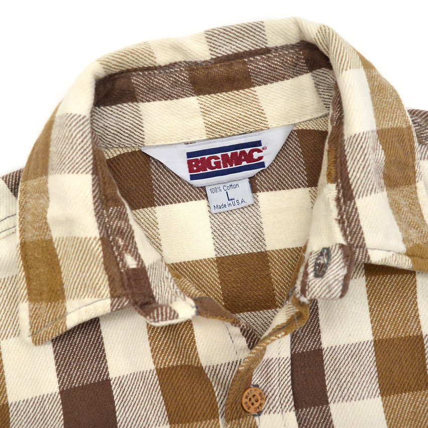 1980's BIGMAC BROWN & WHITE FLANNEL SHIRT...L