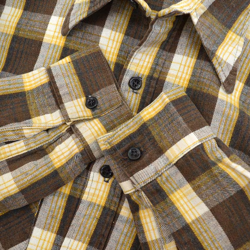 1970's~ YELLOW PLAID FLANNEL SHIRT... Fits like S