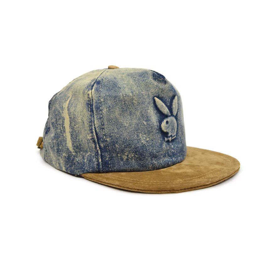 1980's PLAYBOY CHEMICAL WASH DENIM & LEATHER CAP ... FITS ALL