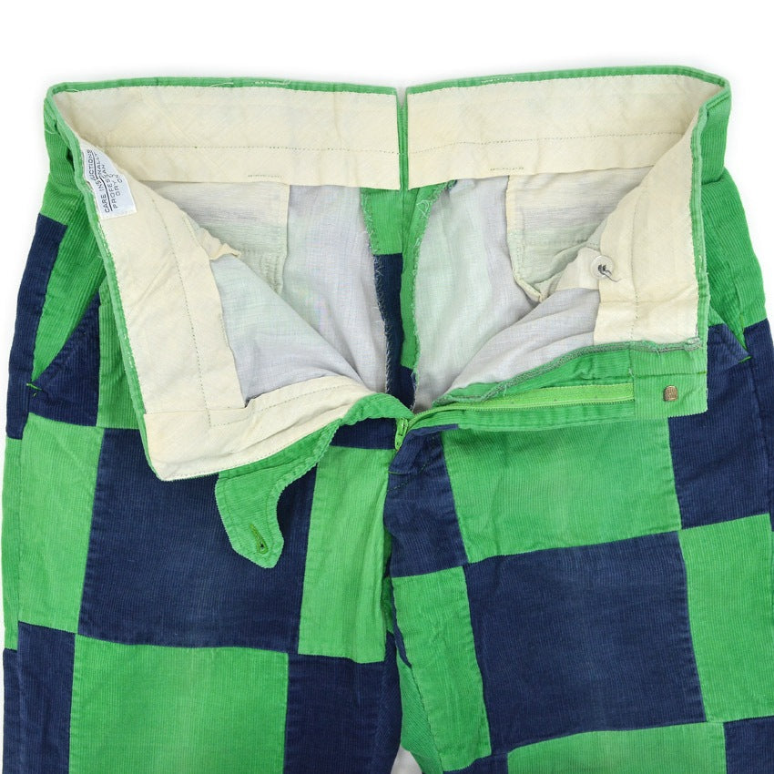 1970's GREEN NAVY PATCHWORK CORDUROY PANTS... W33 L30
