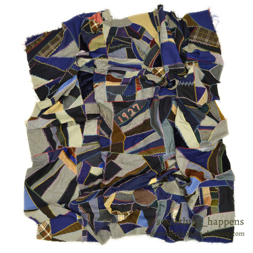 1920's OLD CRAZY PATCHWORK QUILT TOP ... 218cm×185cm