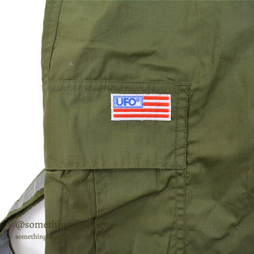 1990's~ DEADSTOCK UFO REFLECTIVE WEAR WIDE PANTS OLIVE...XS