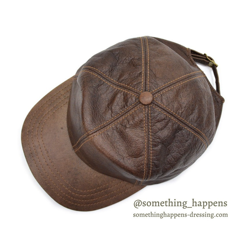 1980's ADVENTURE BOUND DARK BROWN LEATHER CAP...