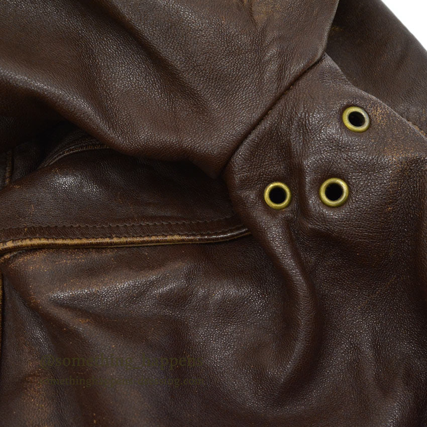 OLD FRANCE DOUBLE BREASTED BROWN LEATHER COAT MADE BY GVF...