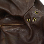 OLD FRANCE DOUBLE BREASTED BROWN LEATHER COAT MADE BY GVF...