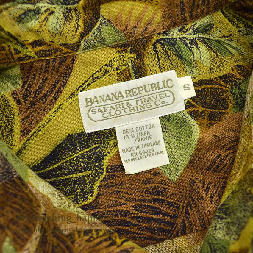 1980's BANANA REPUBLIC SAFARI & TRAVEL LEAF PRINT S/S SHIRT ... S