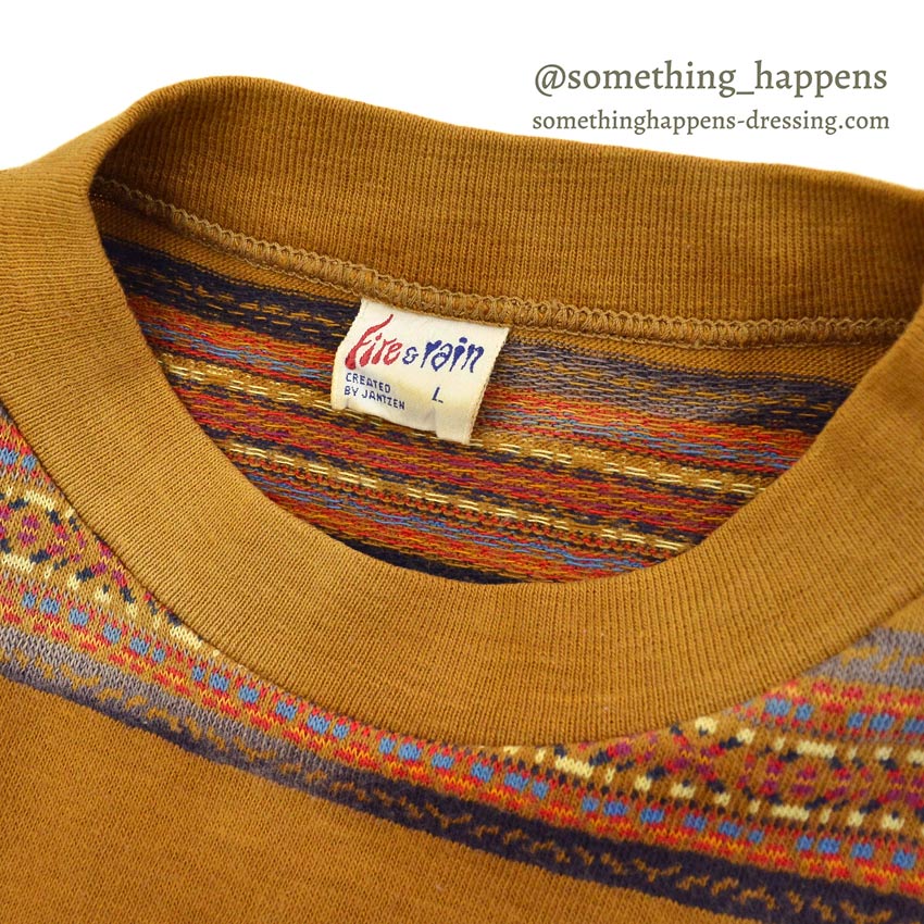 1960's FIRE & RAIN BY JANTZEN JACQUARD T-SHIRT FADED ... L
