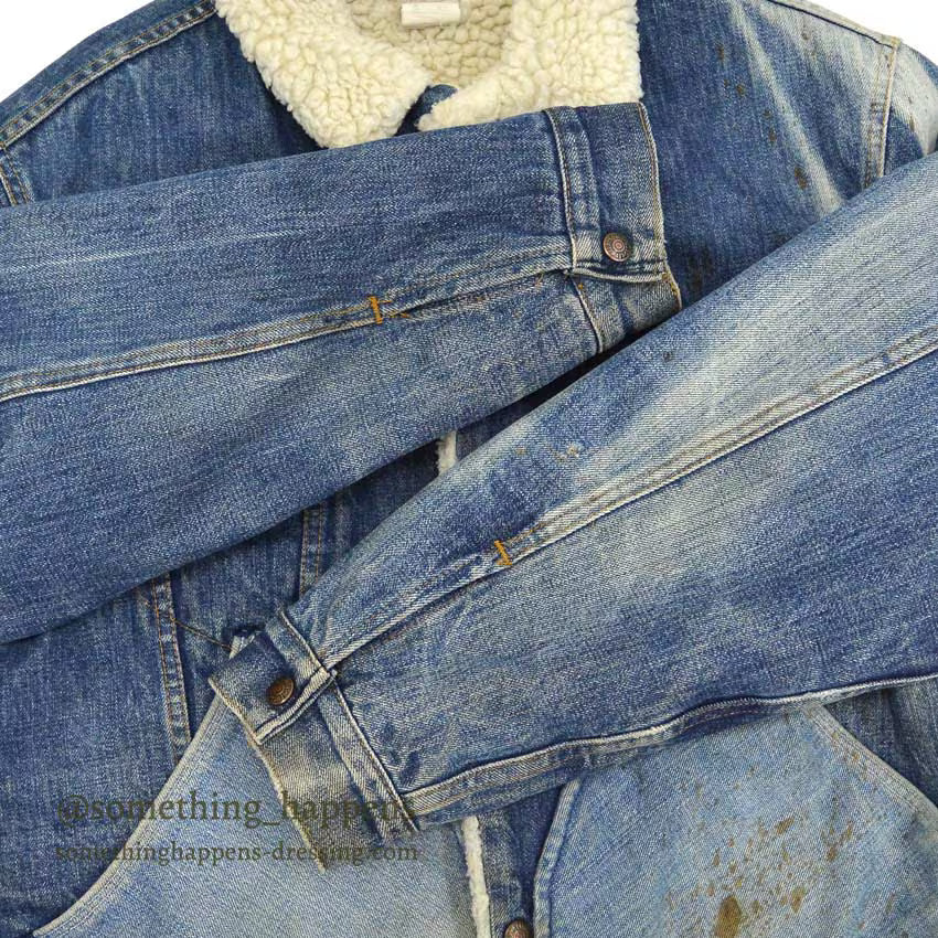 1970's Levi's 70605-0217 DENIM BOA JACKET ADD POCKETS / FADED... 44
