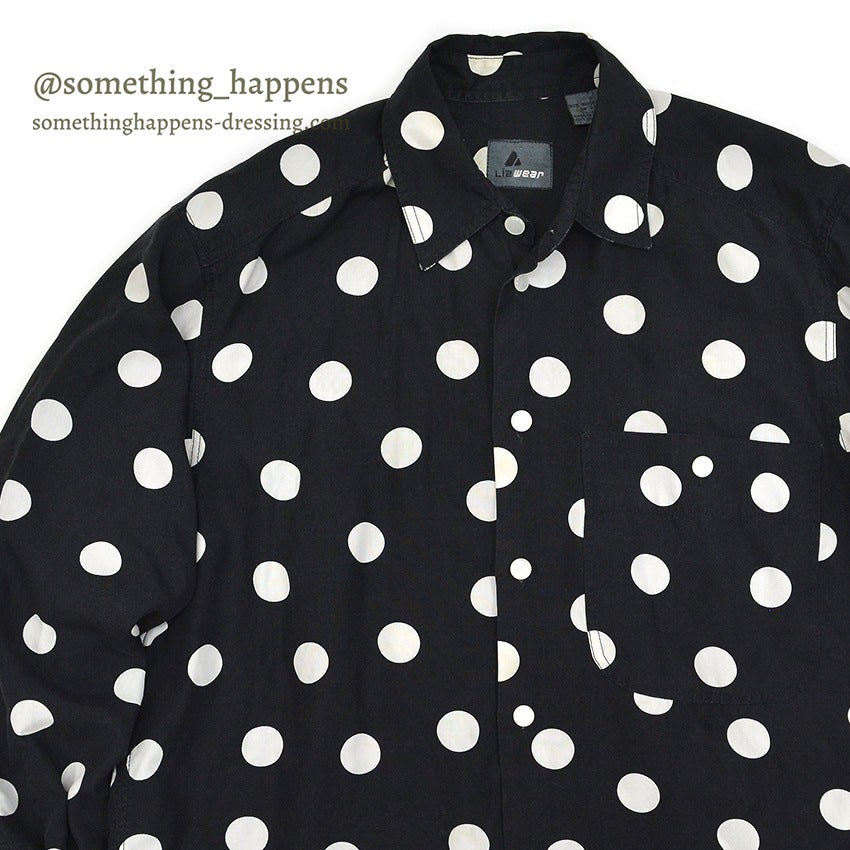 1990's LIZ WEAR DOTS RAYON SHIRT BLACK/WHITE...S