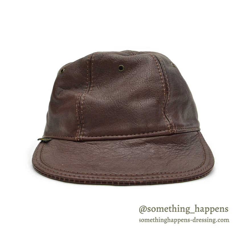 1980's~ BICK DARK BROWN LEATHER CAP SHORT BRIM...