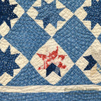 ANTIQUE EIGHT POINT STAR INDIGO CALICO PATCHWORK CRIB QUILT... 103cm/100cm