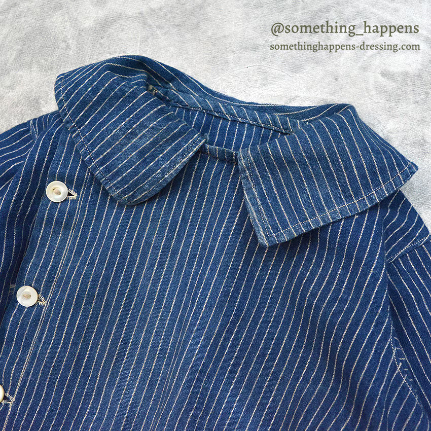 ~1920's ANTIQUE INDIGO STRIPE CALICO KIDS BLOUSE...