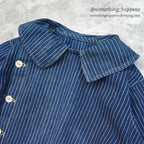 ~1920's ANTIQUE INDIGO STRIPE CALICO KIDS BLOUSE...