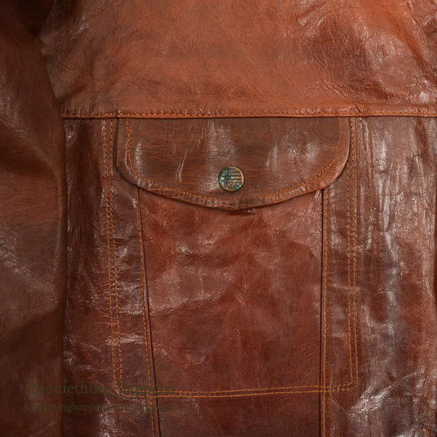~1980's UNKNOWN BROWN LEATHER JACKET TYPE 3RD ... Fits like 48