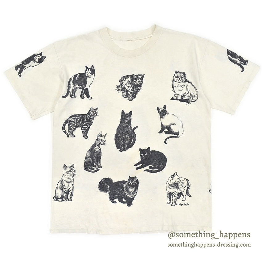 1990's MICHIGAN RAG CO. CAT PRINT T-SHIRT ...