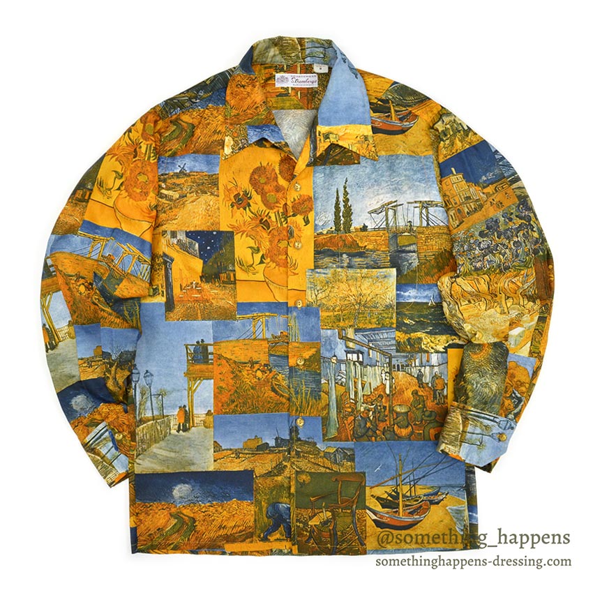 1970's STROMBERYS SPORTSWEAR ゴッホ ART PRINT L/S SHIRT ... M