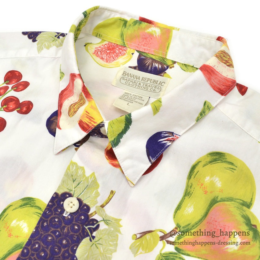 1980's BANANA REPUBLIC SAFARI & TRAVEL FRUIT PRINT S/S SHIRT ... L