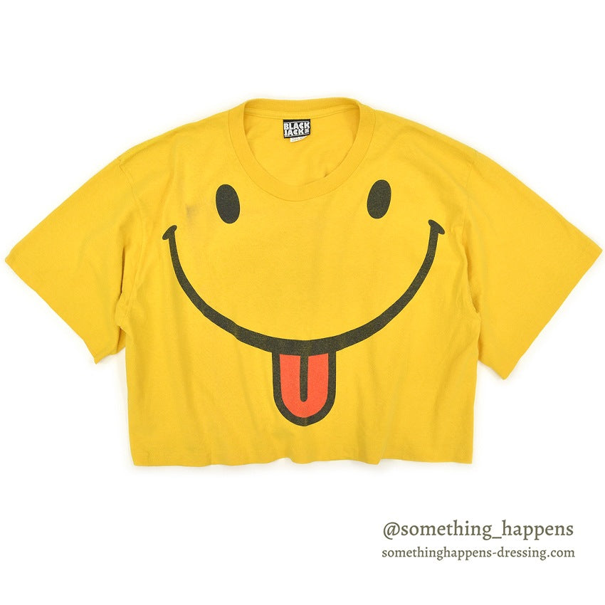 1990's BLACK JACK SMILEY FACE CROPPED T-SHIRT...