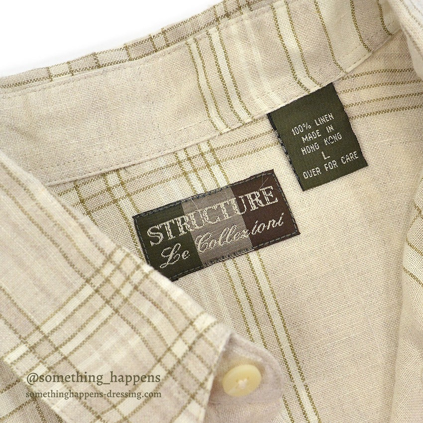 1990's DEADSTOCK STRUCTURE BEIGE PLAID LINEN SHIRT...L