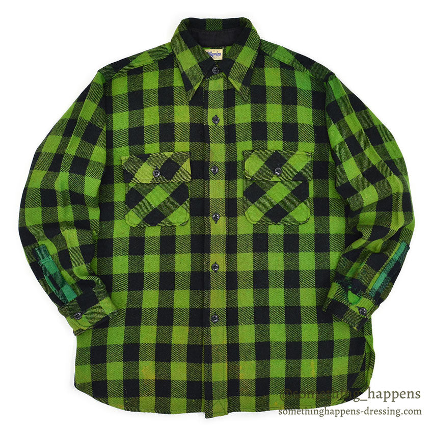 1950's PILGRIM GREEN/BLACK WOOL SHIRT UNUSUAL...