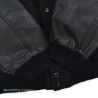 1990's GOLDEN BEAR ALL BLACK WOOL / LEATHER VARSITY JACKET... L