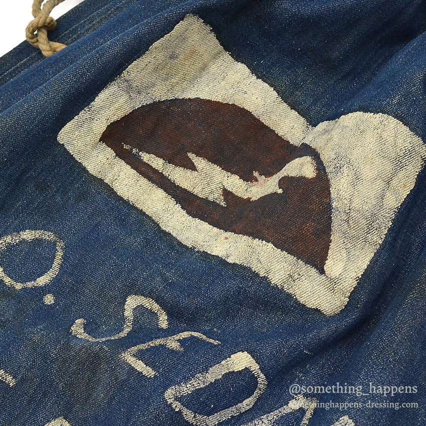 1910's USARMY WW1 ERA BLUE DENIM BARRACKS BAG HAND PAINT...