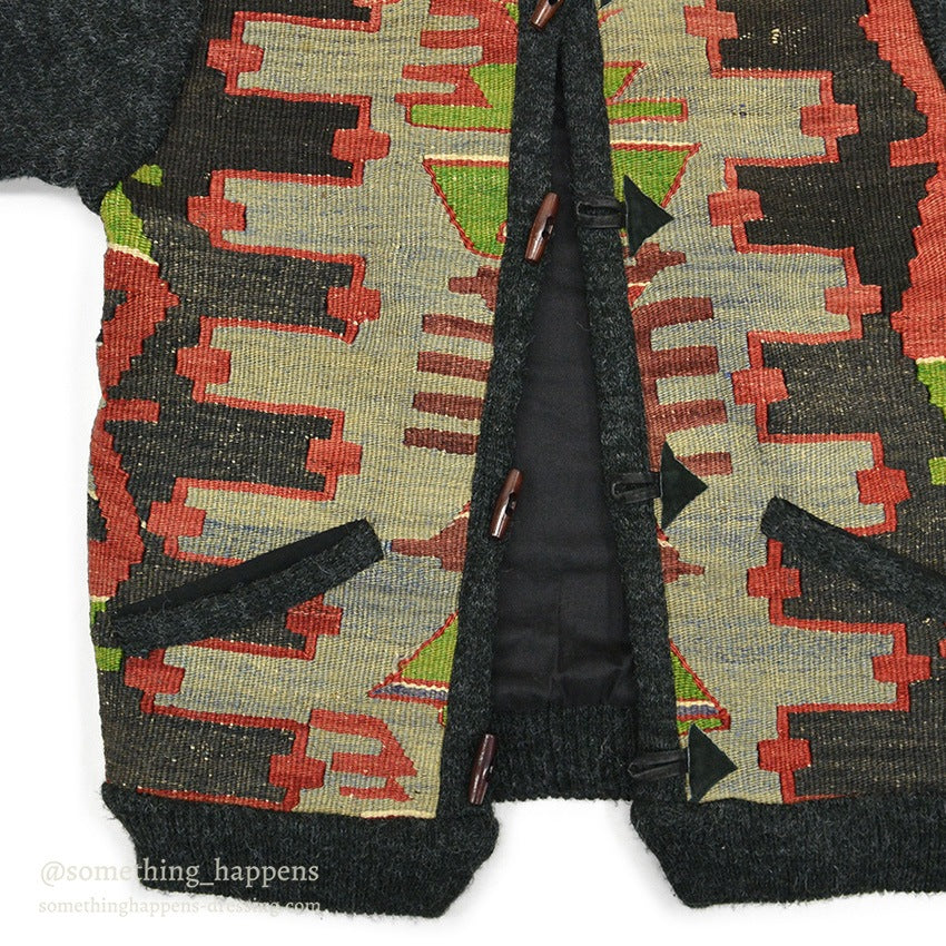 1990's~ LEATHER & KILIM PRODUCT BY SAO WOOL CARDIGAN...