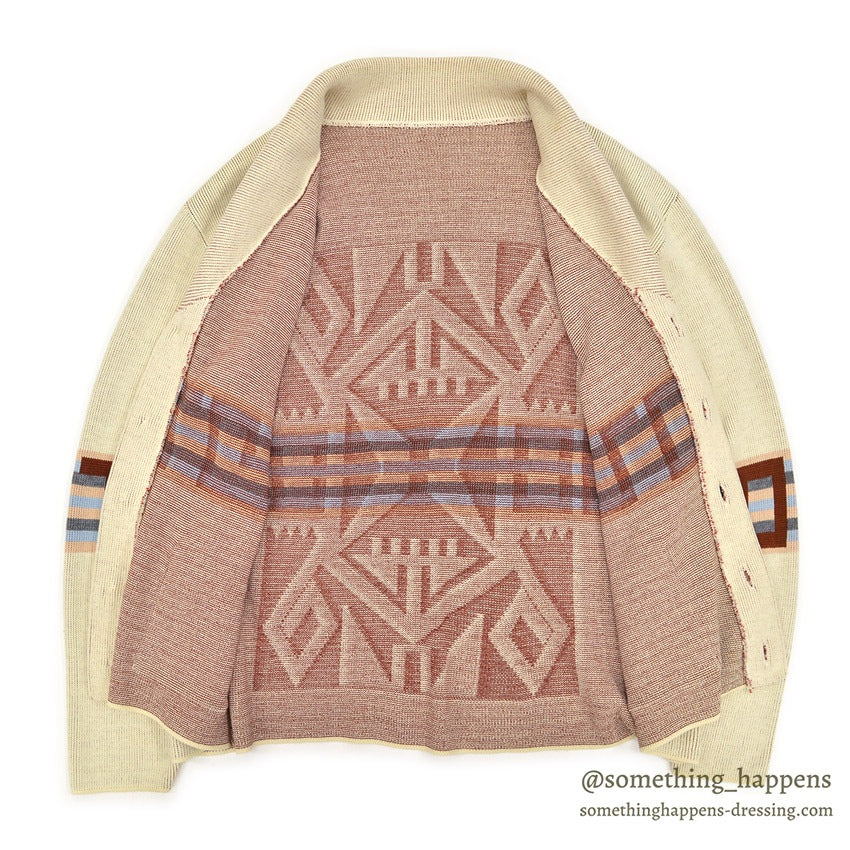 1970's~ NATIVE PATTERN JACQUARD SHAWL COLLAR CARDIGAN...