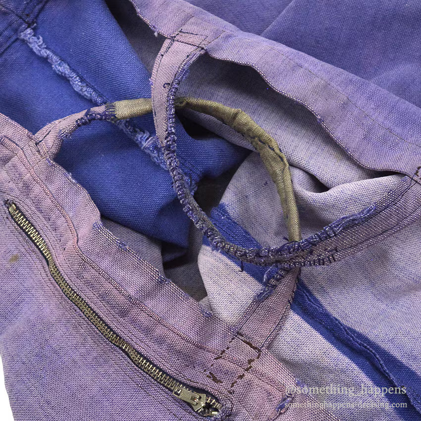 ~1950's HOME MADE FADED BLUE CANVAS TOTE BAG...
