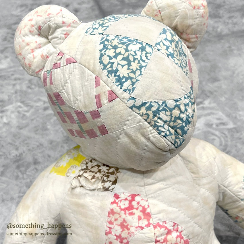 ANTIQUE CALICO PATCHWORK QUILTED TEDDY BEAR BIG...