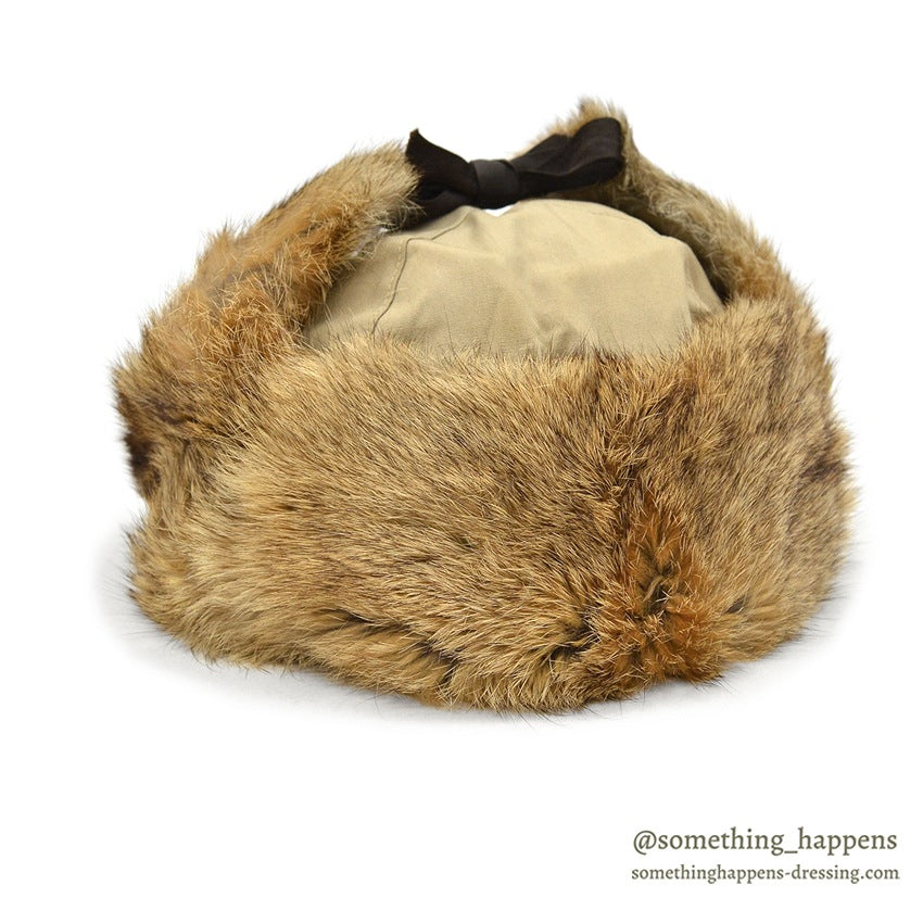1980's LLBEAN NORTH KING NATURAL RABBIT FUR WITH COTTON CLOTH HAT... XL