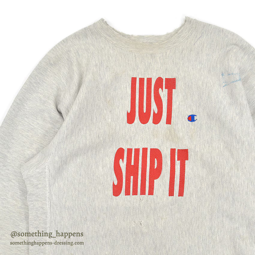 1990's CHAMPION JUST SHIP IT REVERSE WEAVE SWEAT SHIRT HEAVY WORN... XL