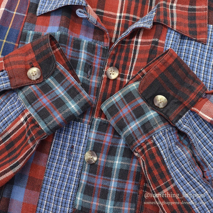 EDDIE BAUER PATCHWORK PLAID FLANNEL SHIRT ... M