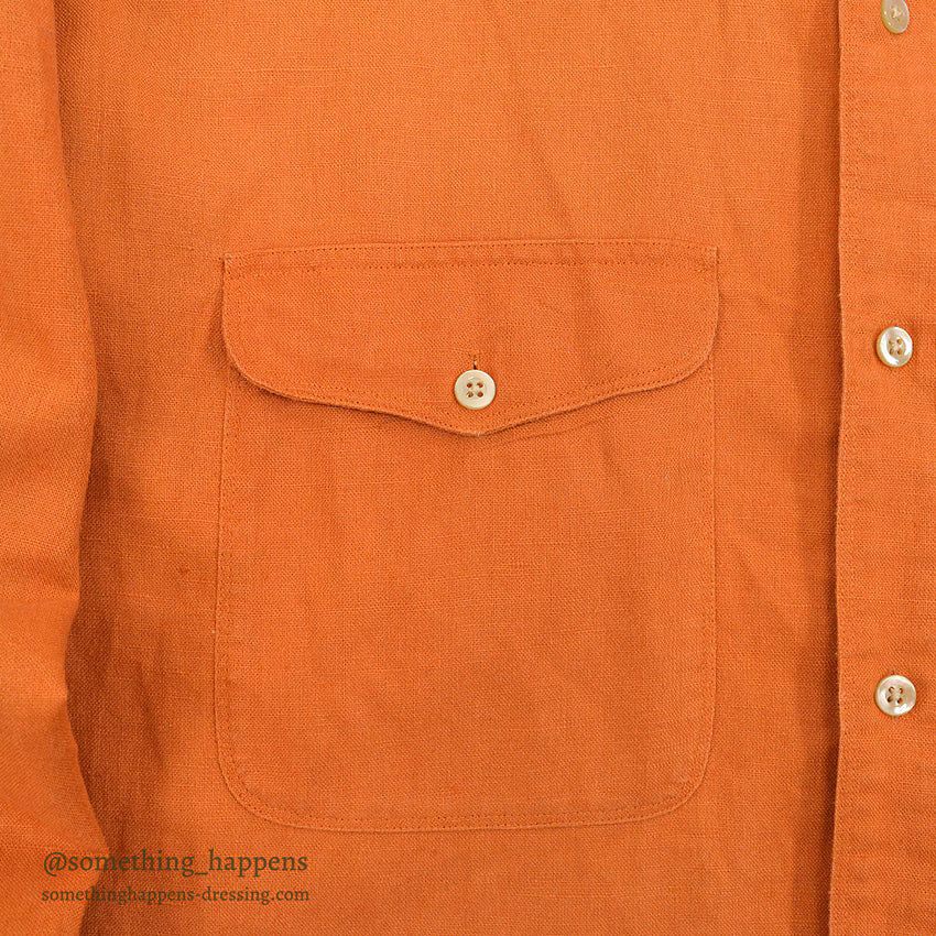 1980's BANANA REPUBLIC SAFARI & TRAVEL ORANGE LINEN SHIRT ... L