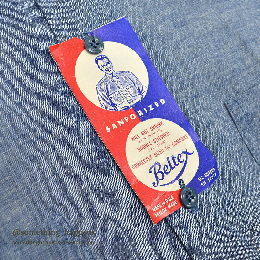 1960's DEADSTOCK BELTEX ALL COTTON CHAMBRAY L/S SHIRT... 16