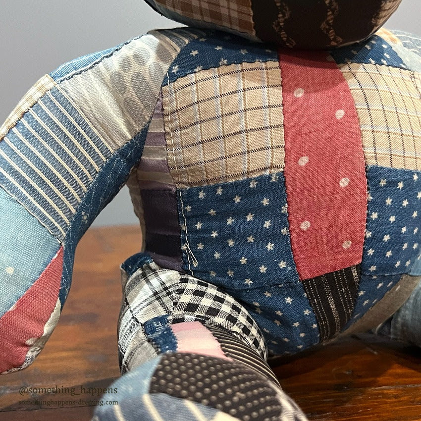 ANTIQUE CALICO PATCHWORK QUILTED TEDDY BEAR SMALL...