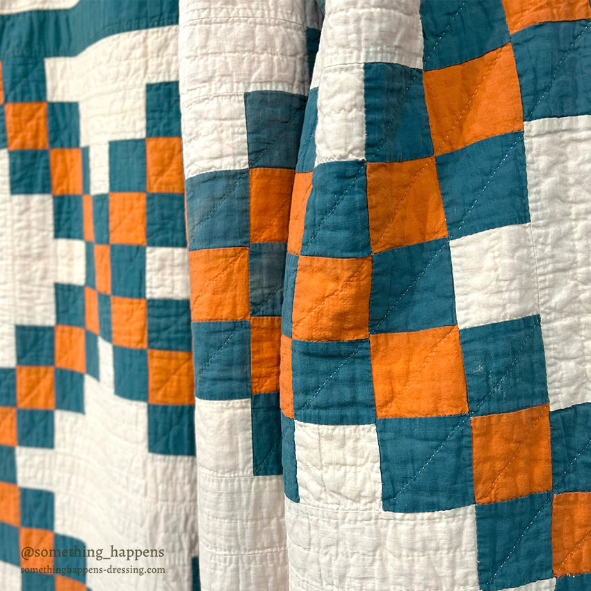 c.1950's IRISH CHAIN ​​PATCHWORK QUILT... 210cm/190cm