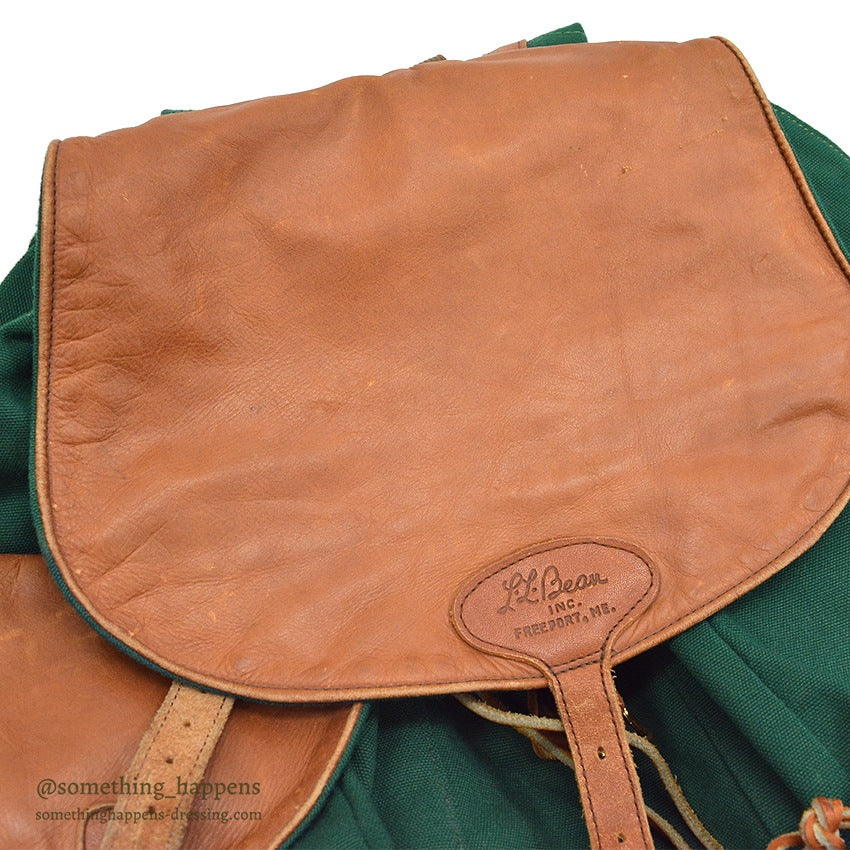 ~1980's LLBEAN GREEN CANVAS / BROWN LEATHER BACK PACK...