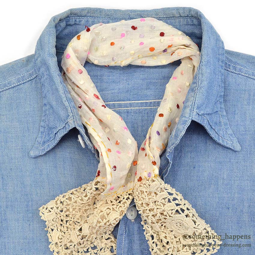OLD HOMEMADE DOTS EMBROIDERY SCARF...