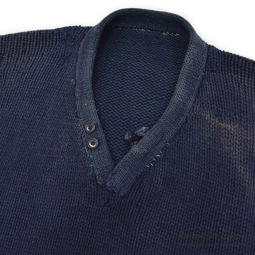 1930's~ OLD DARK NAVY KNIT WOOL SWEATER / FADED...